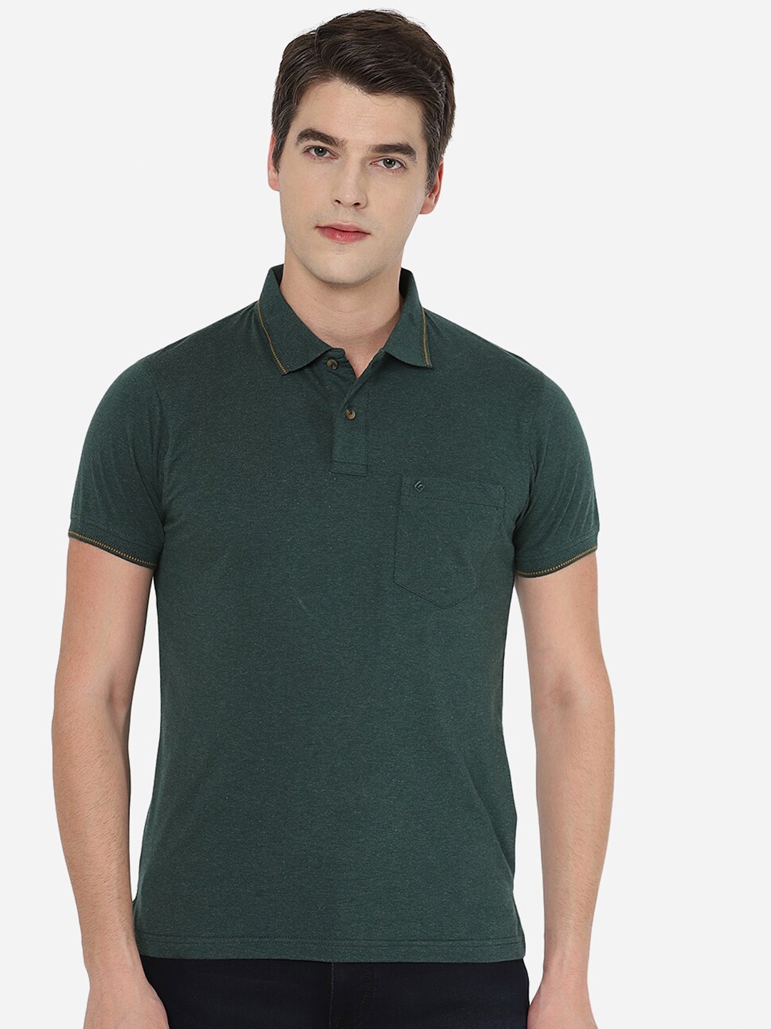 

Greenfibre Men Green Polo Collar Slim Fit T-shirt