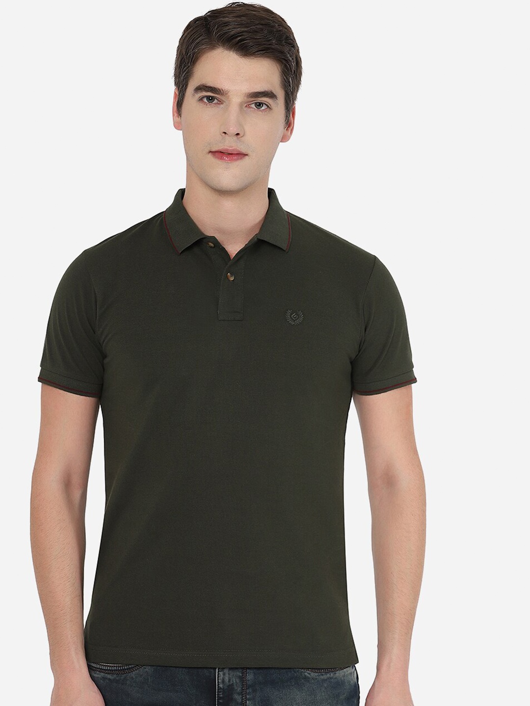 

Greenfibre Men Olive Green Polo Collar Slim Fit T-shirt