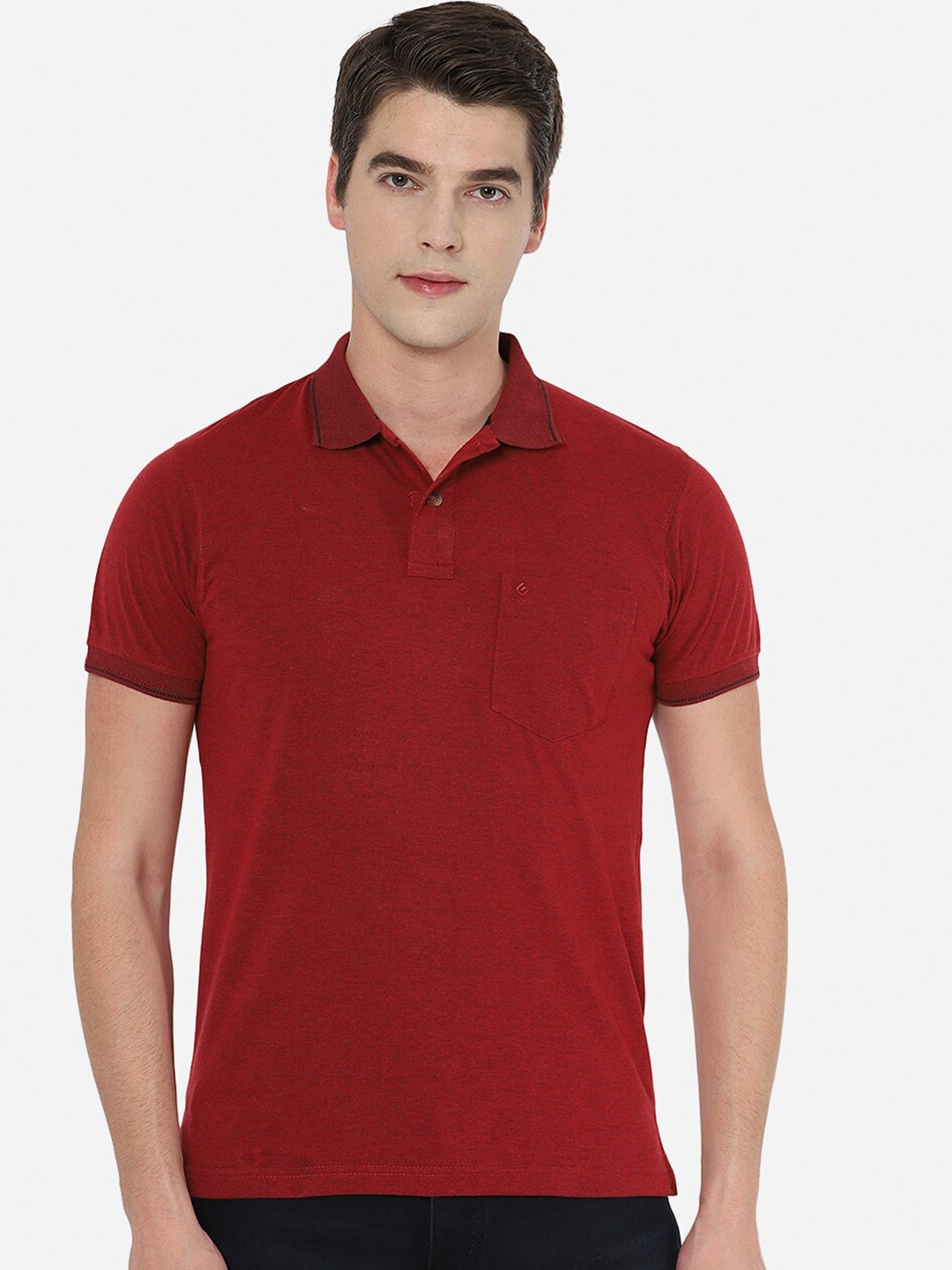 

Greenfibre Men Red Polo Collar Slim Fit Cotton T-shirt