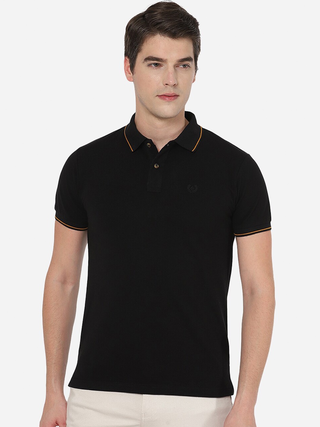 

Greenfibre Men Black Polo Collar Slim Fit Cotton T-shirt
