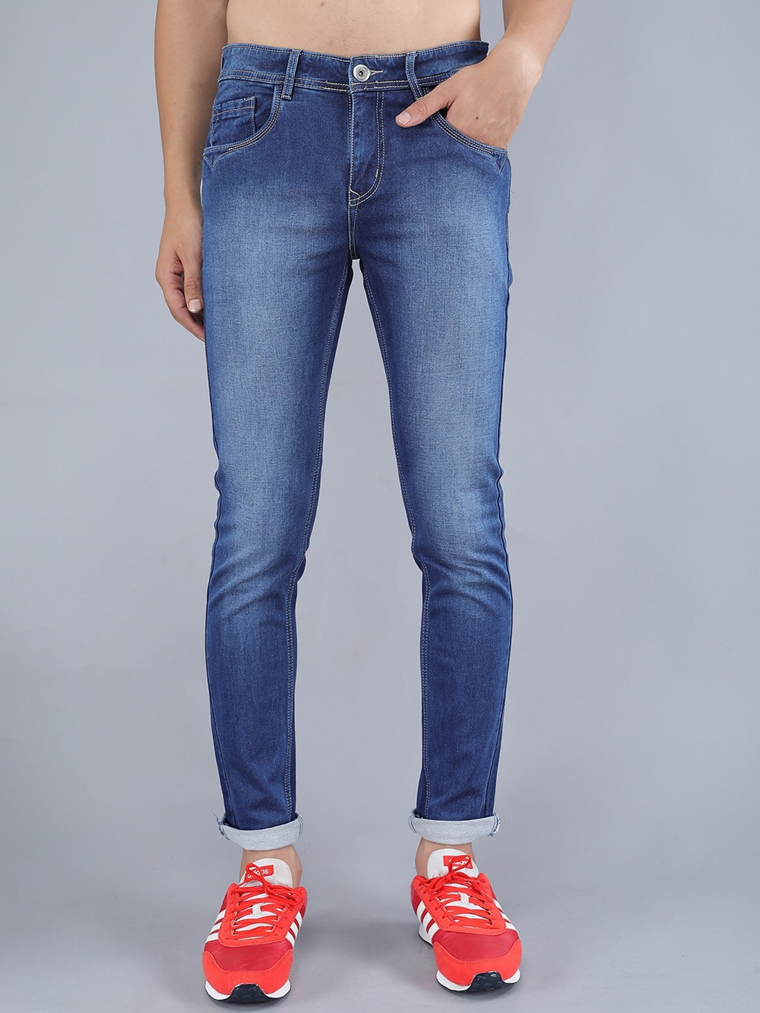 

TQS Men Slim Fit Heavy Fade Stretchable Jeans, Blue