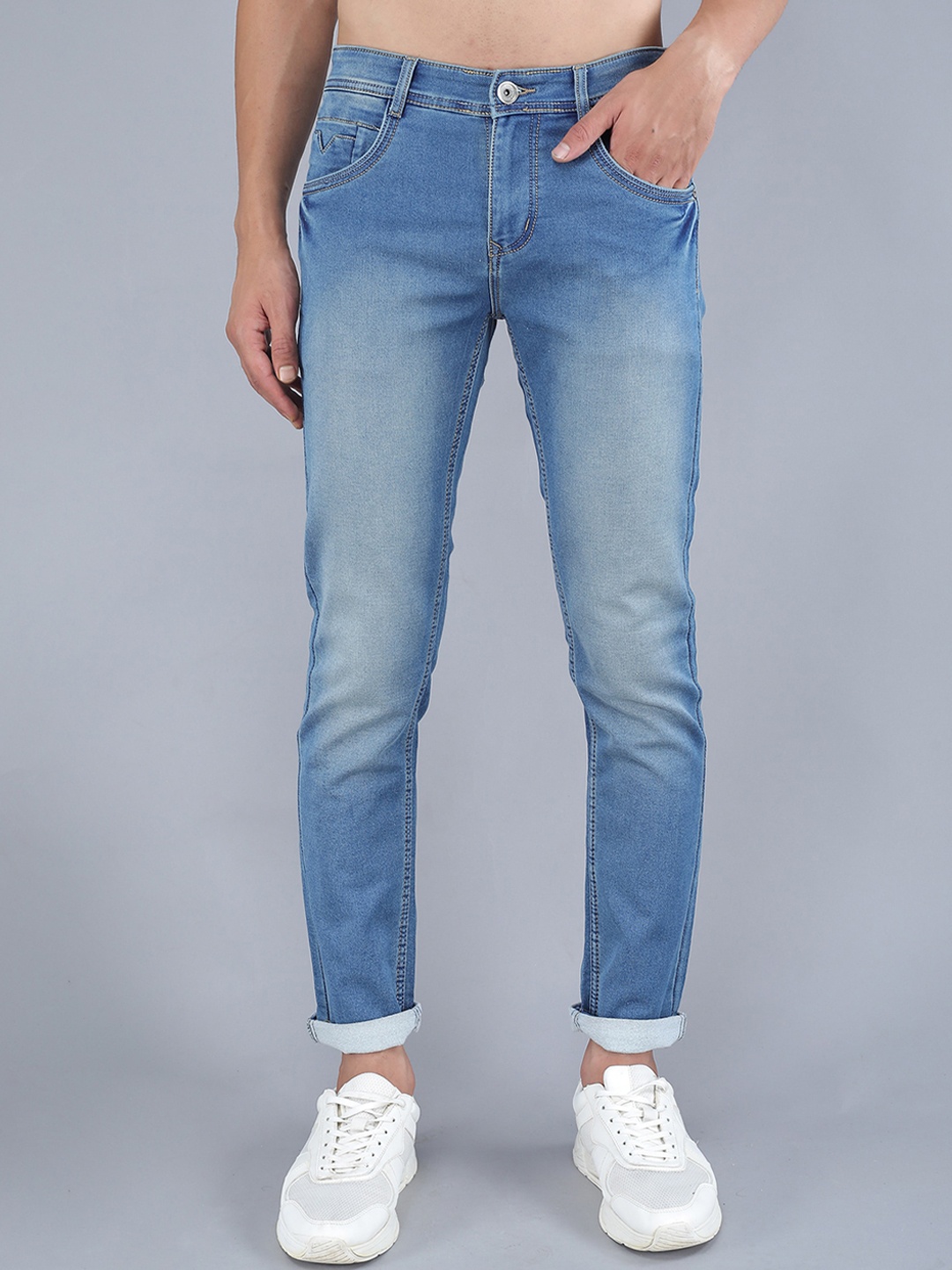 

TQS Men Slim Fit Heavy Fade Stretchable Jeans, Blue