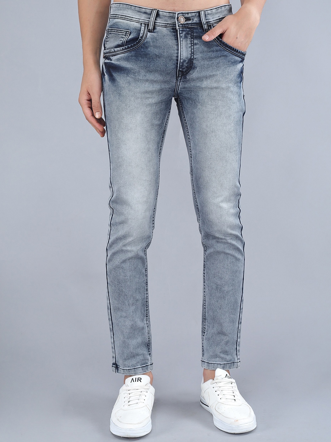 

TQS Men Slim Fit Heavy Fade Stretchable Jeans, Grey
