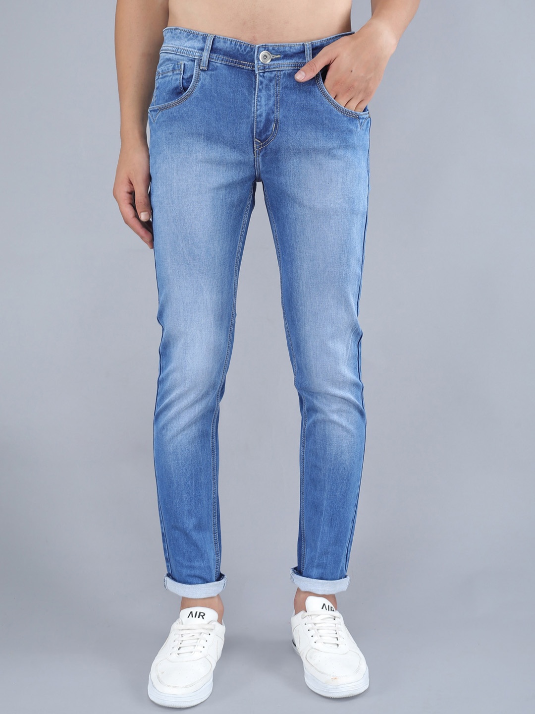 

TQS Men Slim Fit Heavy Fade Stretchable Jeans, Blue