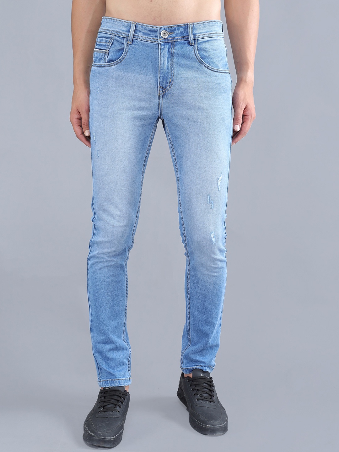 TQS Men Slim Fit Light Fade Stretchable Jeans, Blue
