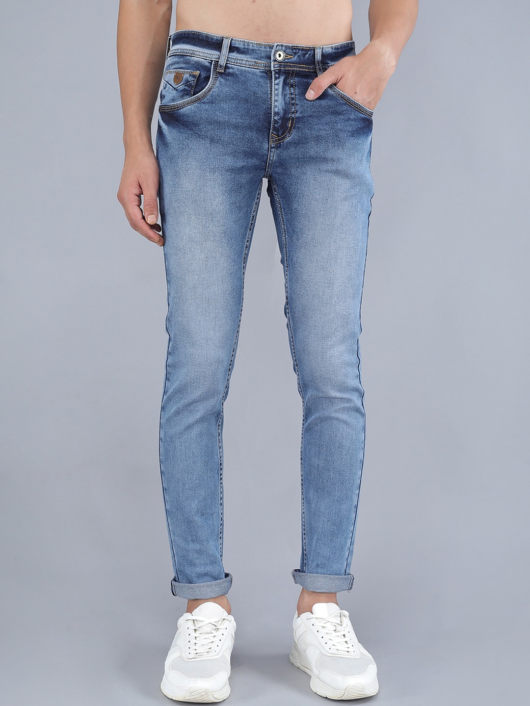

TQS Men Slim Fit Heavy Fade Stretchable Jeans, Blue