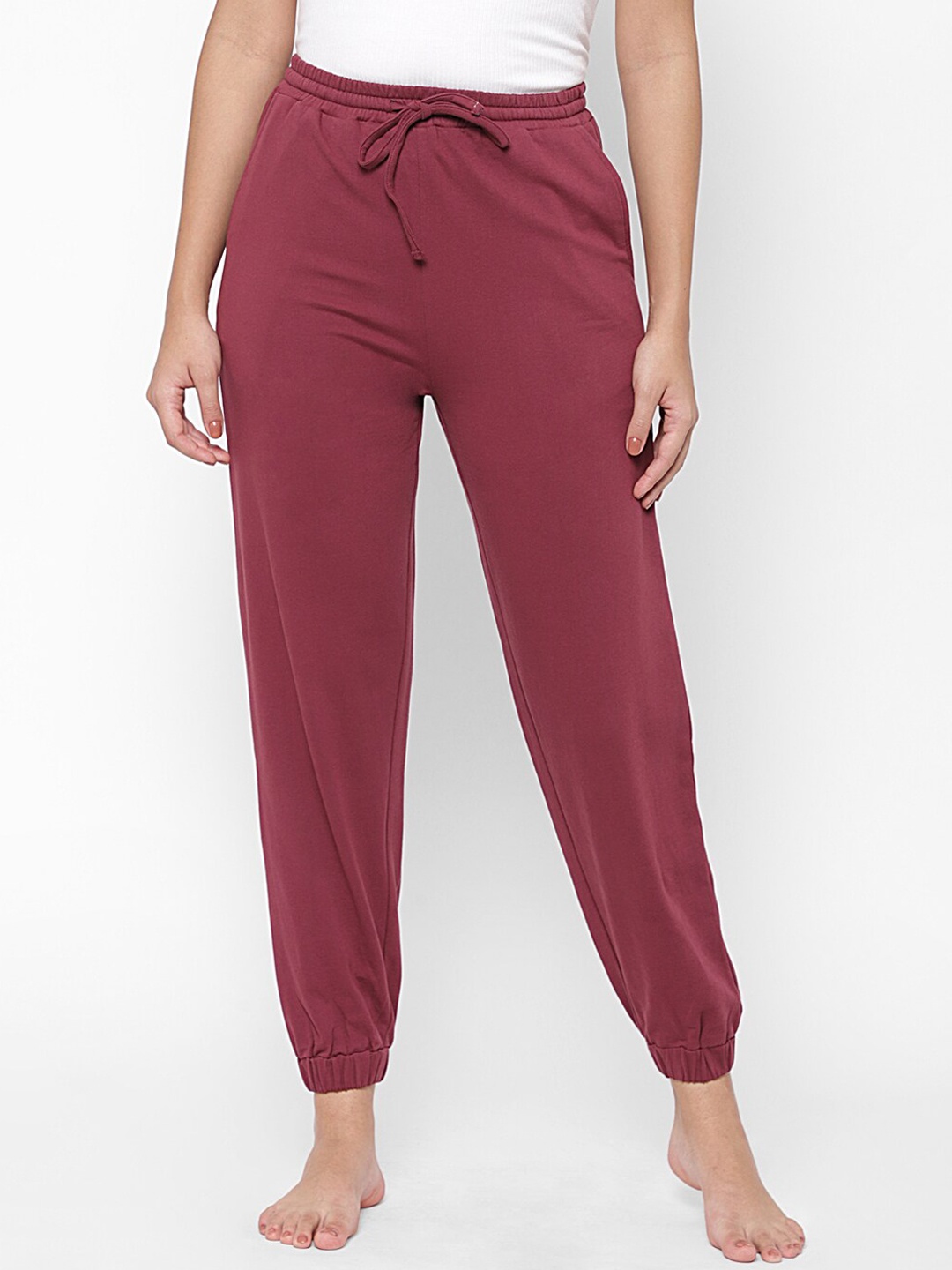 

HOUSE OF KKARMA Women Maroon Solid Cotton Lounge Pants