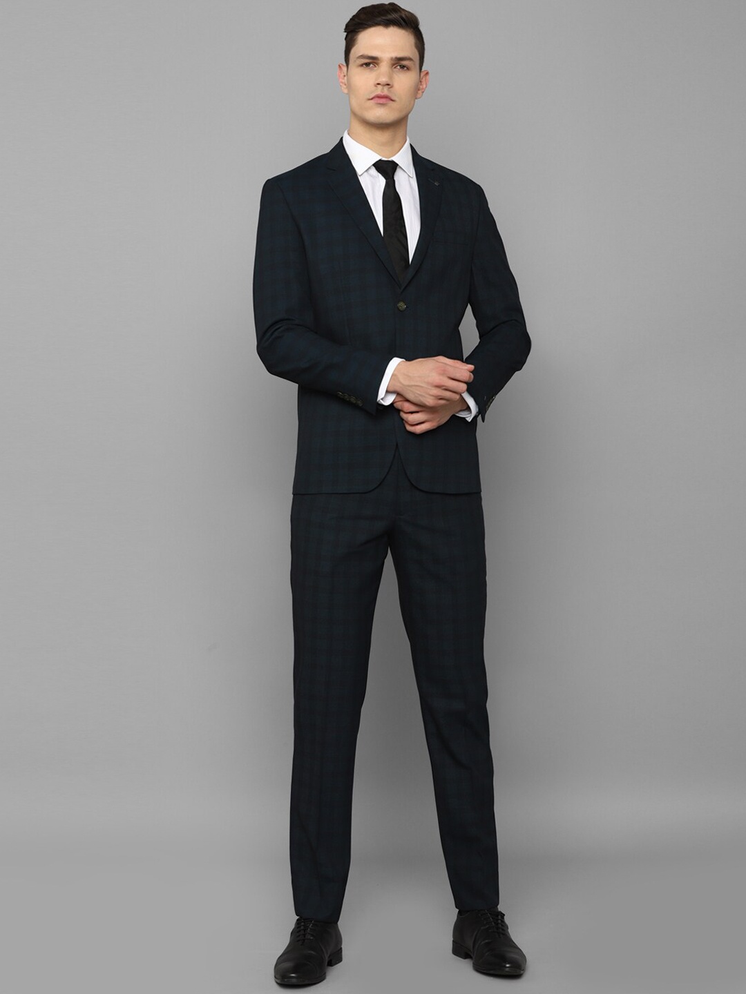 Louis Philippe Men Green Checked Single-Breasted Slim-Fit 2-Piece Formal Suit