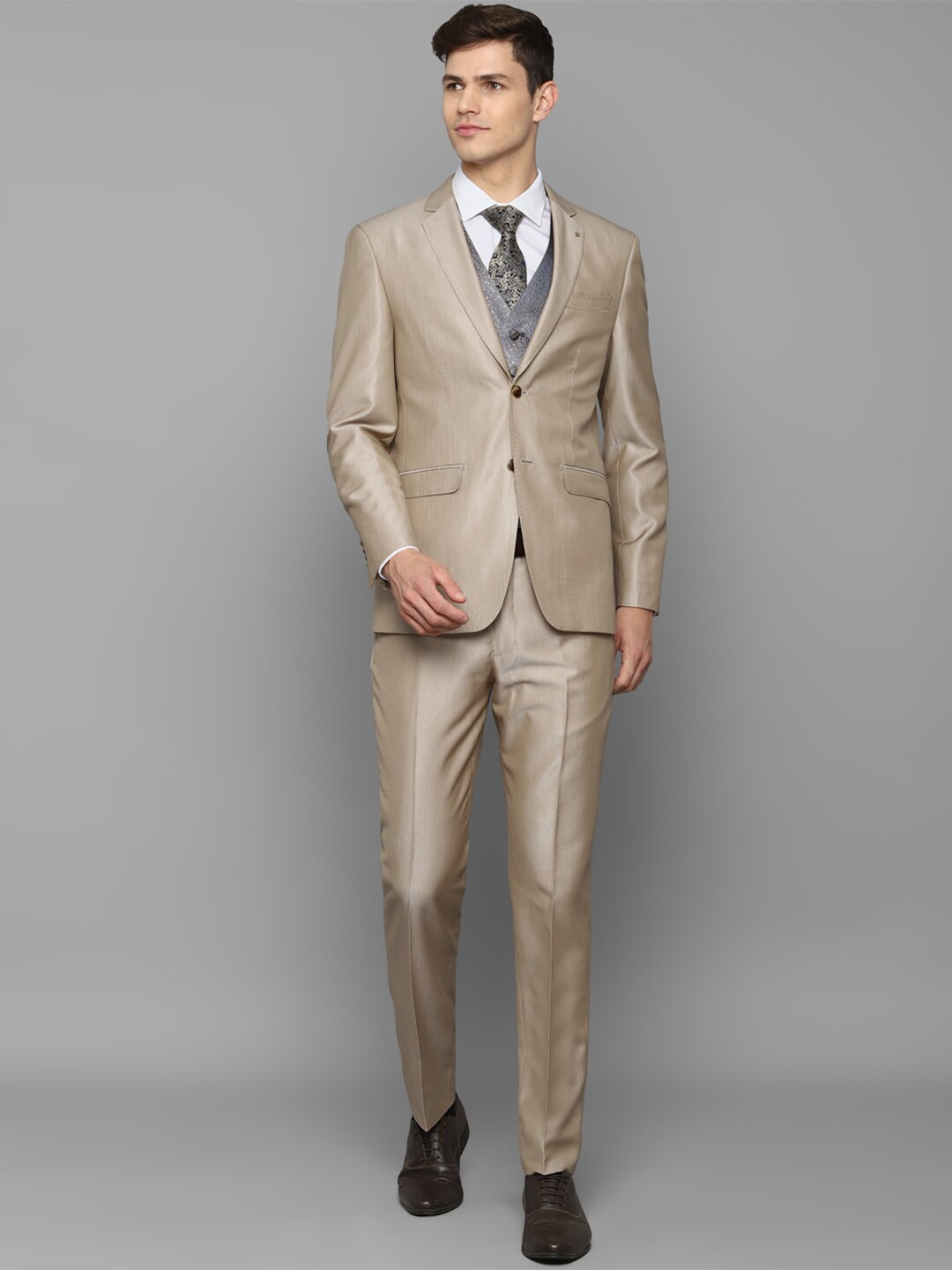 

Louis Philippe Men Beige Checked Slim-Fit Single-Breasted Three-Piece Formal Suit