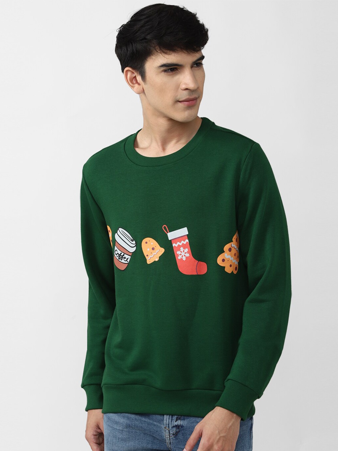 

FOREVER 21 Men Green Printed Sweatshirt