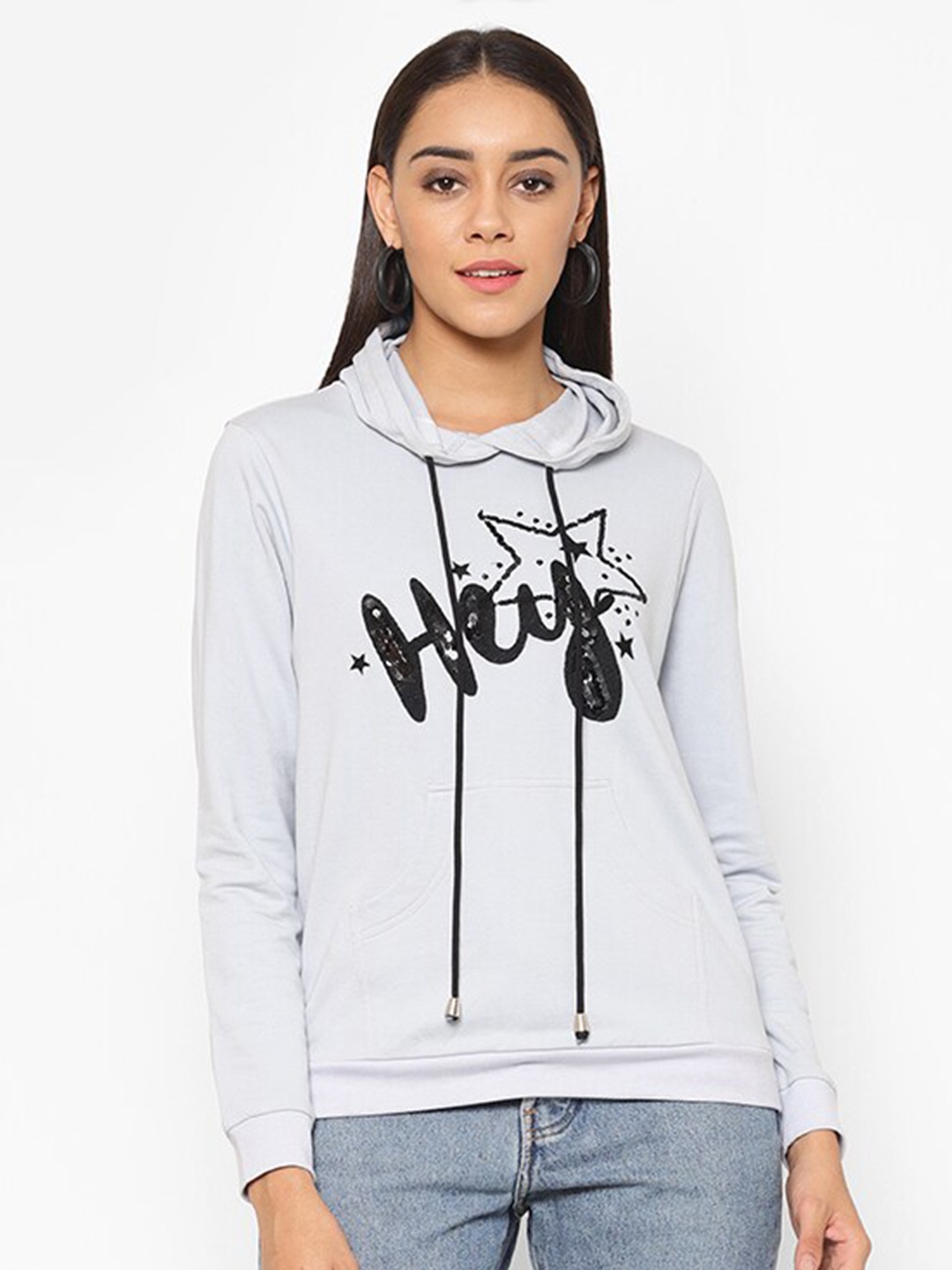 

HOUSE OF KKARMA Women Blue Printed Hooded Sweatshirt