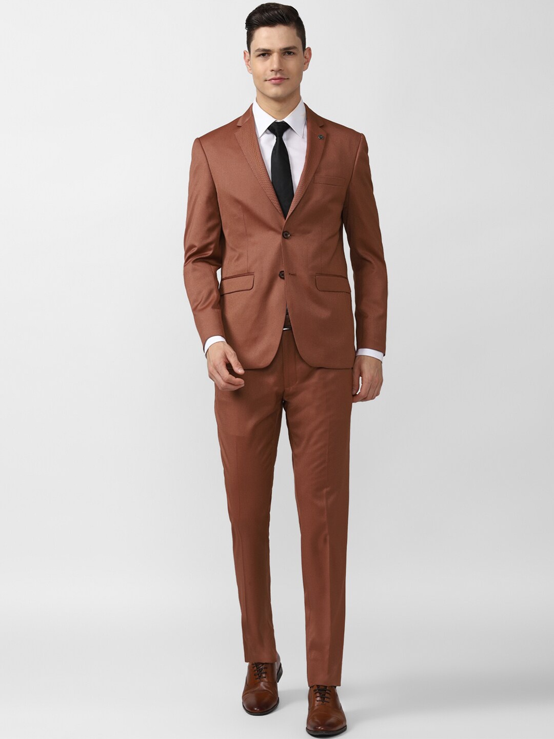 

Peter England Elite Men Brown Self-Design Slim-Fit Single-Breasted Two-Piece Formal Suit