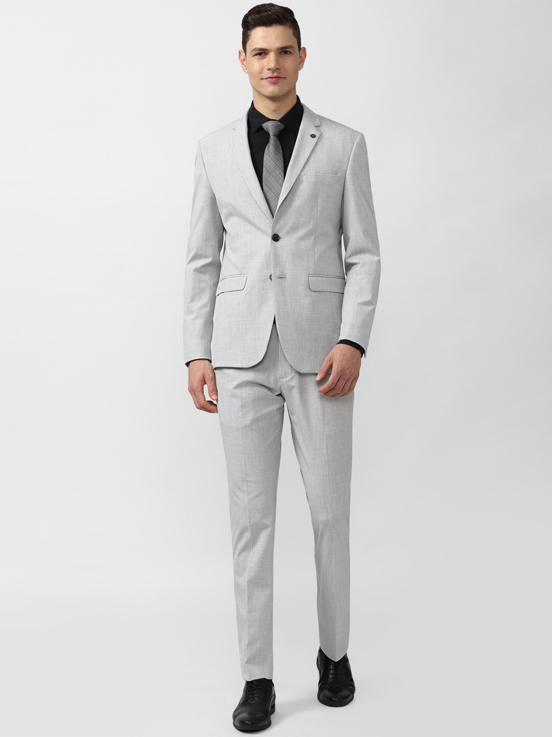 

Peter England Elite Men Grey Self-Design Slim-Fit Single Breasted 2 Piece Suit