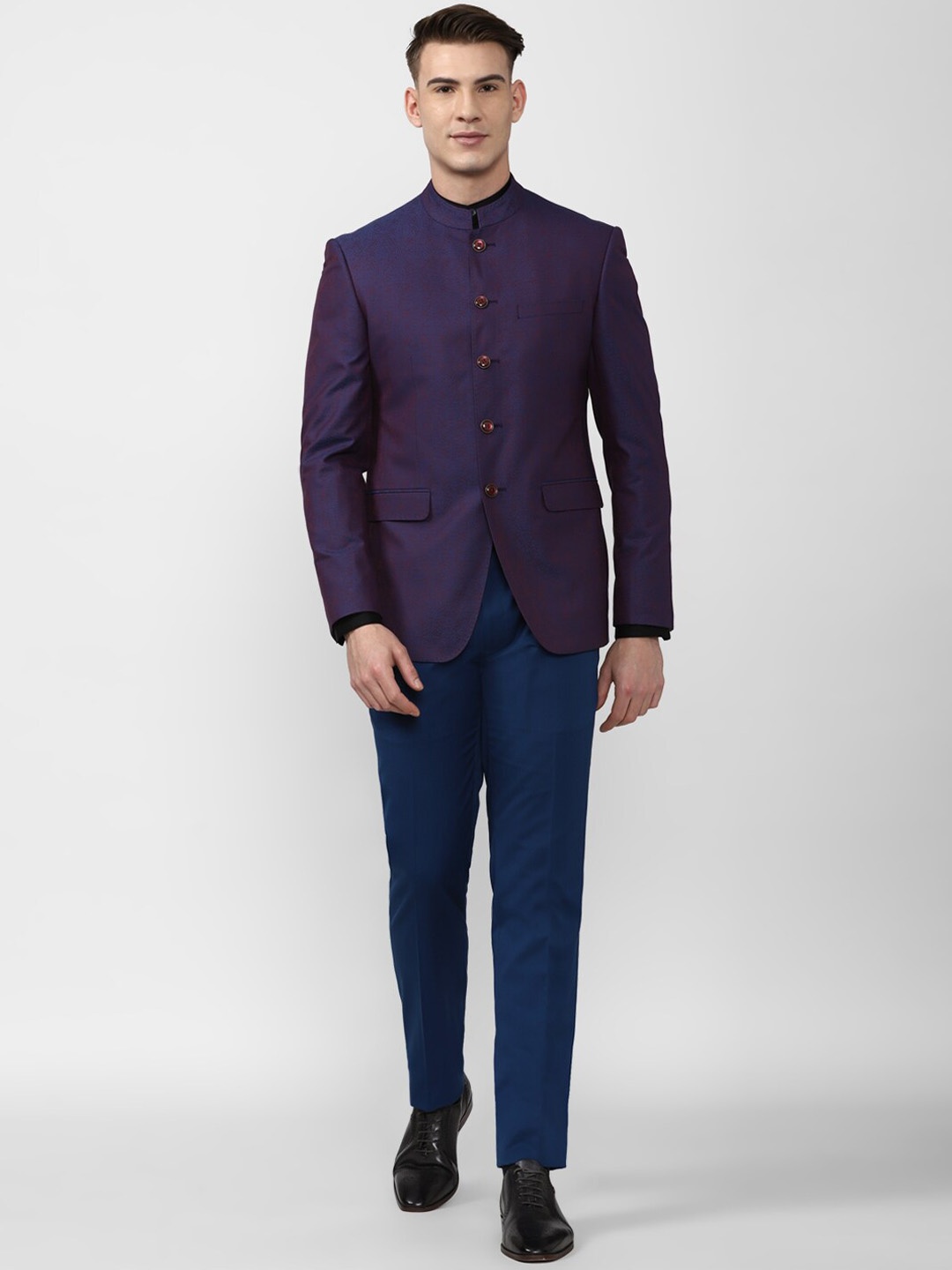 Peter England Elite Men Purple Self-Design Slim-fit 2-piece Suit
