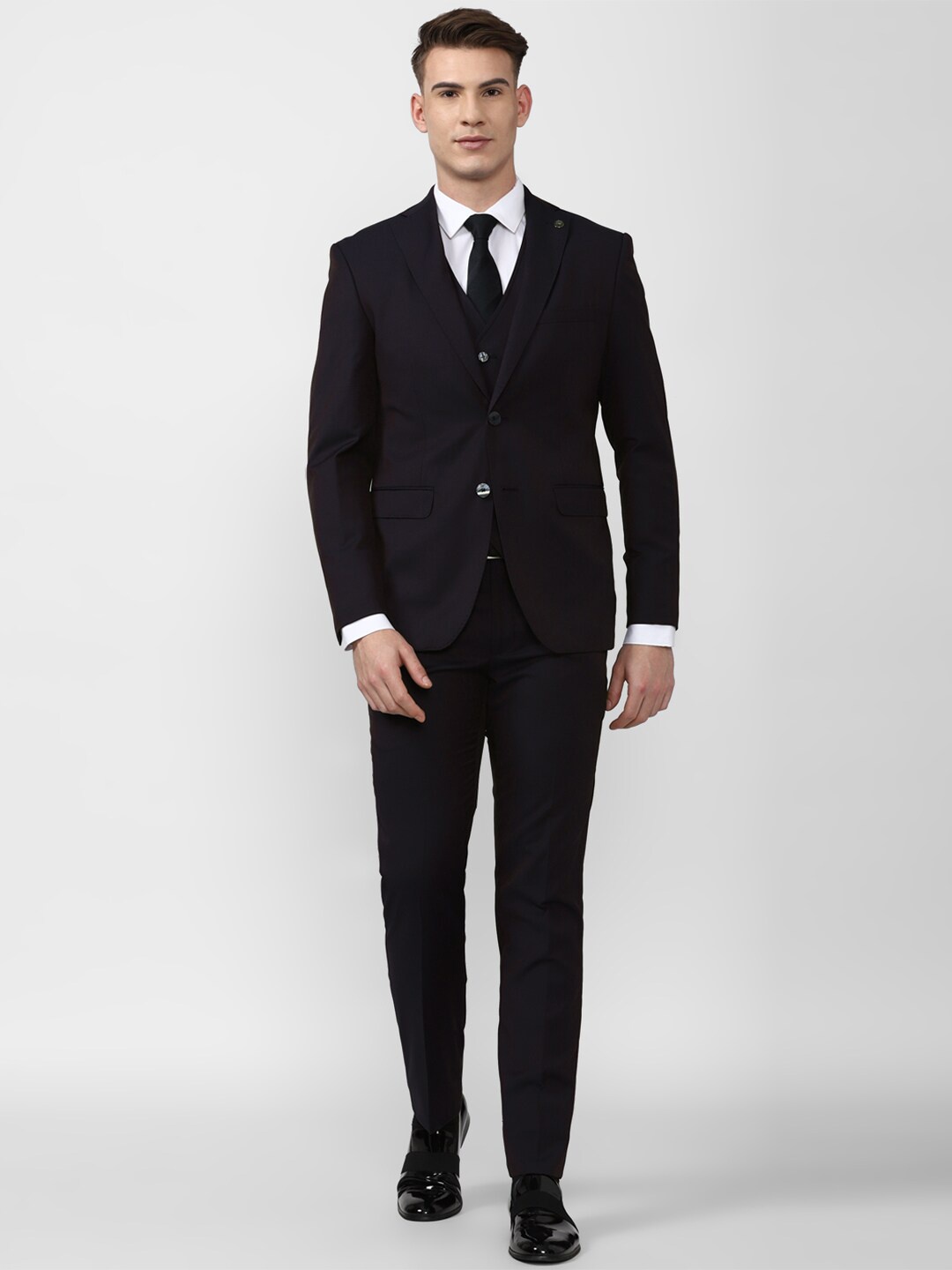 

Peter England Elite Men Black Solid Slim-Fit Single-Breasted Three-Piece Formal Suit