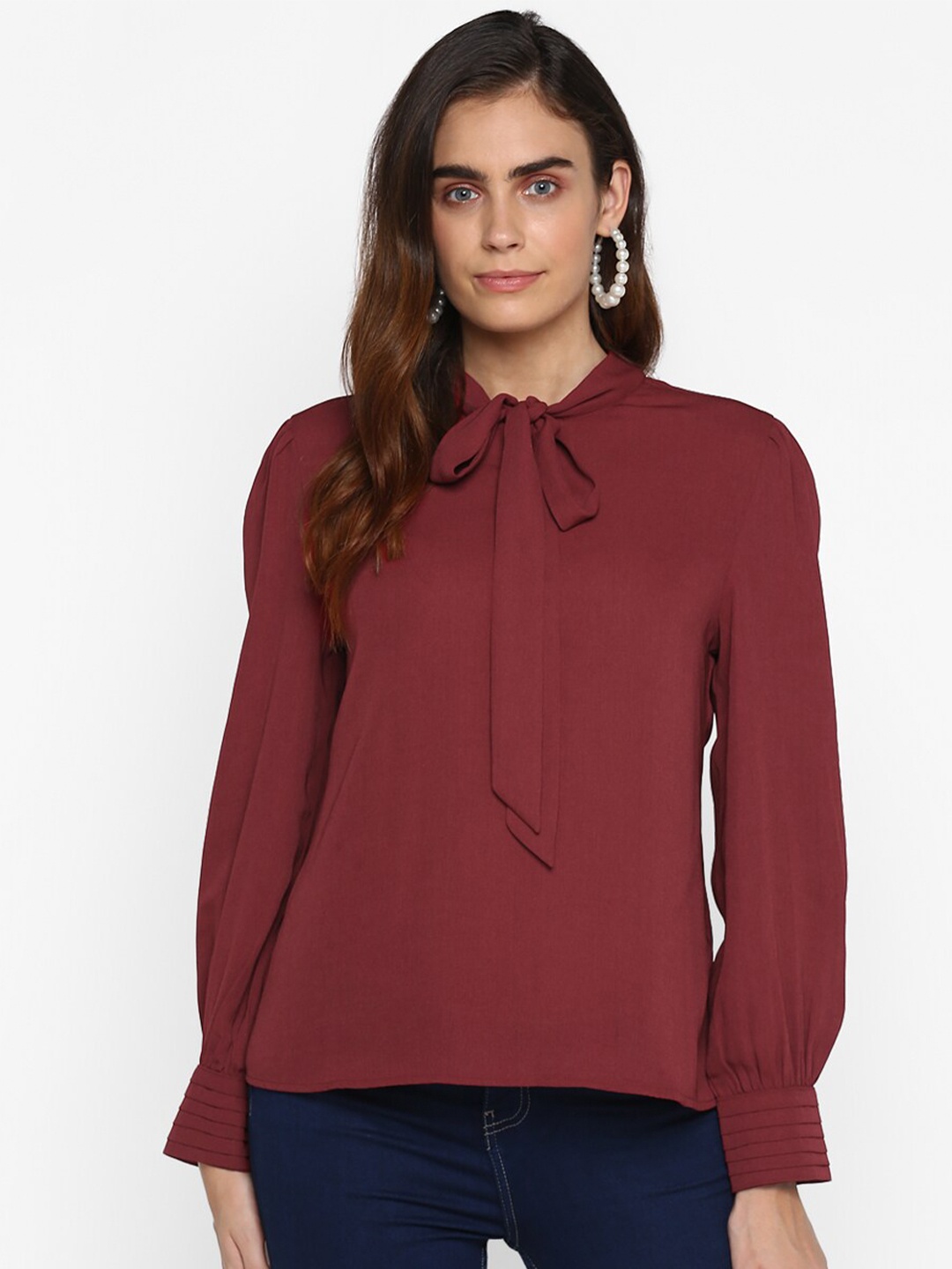 

HOUSE OF KKARMA Women Maroon Solid Casual Shirt