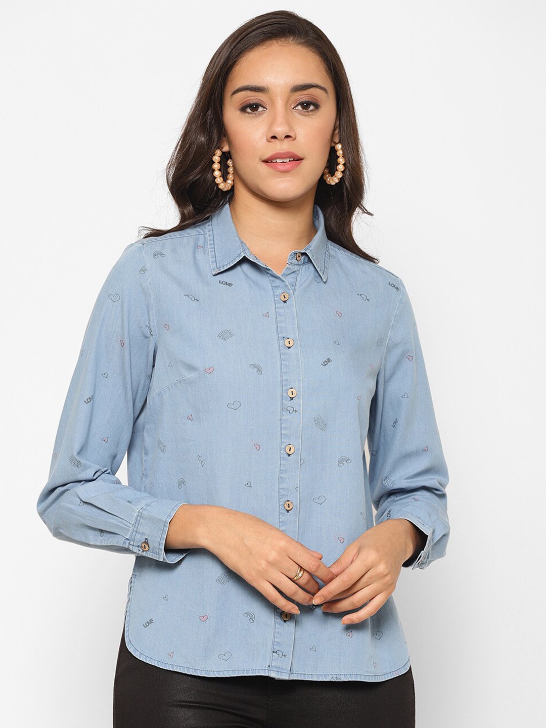 

HOUSE OF KKARMA Women Blue Printed Casual Shirt