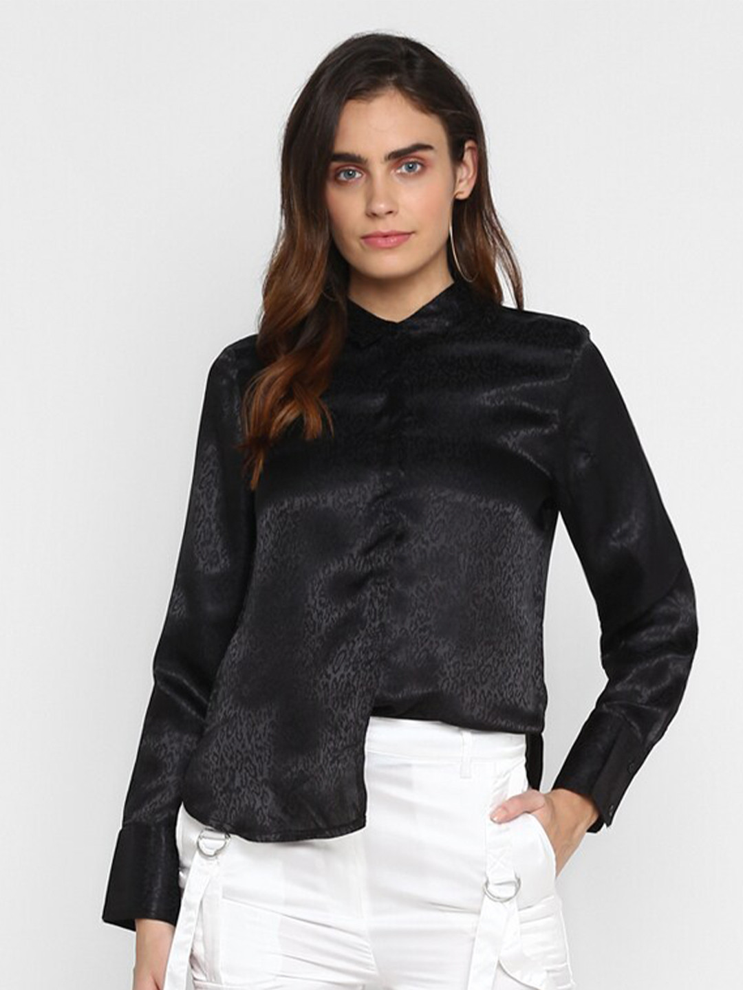 

HOUSE OF KKARMA Women Black Slim Fit Casual Shirt