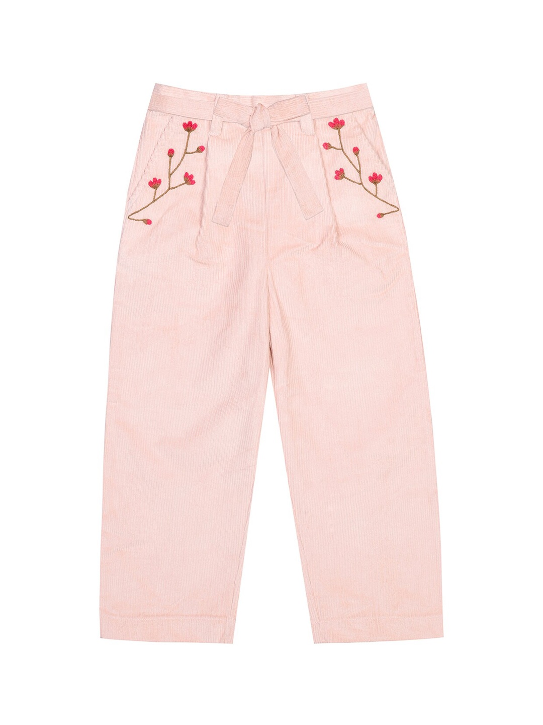 

Budding Bees Girls Pink Embroidered Relaxed Pleated Trousers