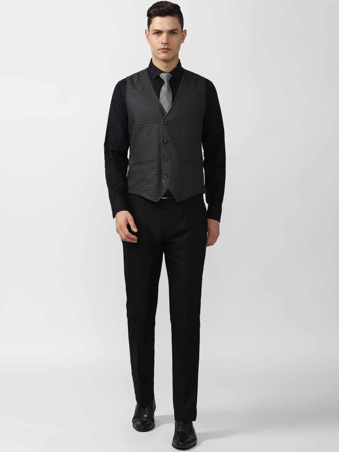

V Dot Men Grey Single-Breasted Skinny-Fit 3-Piece Formal Suit