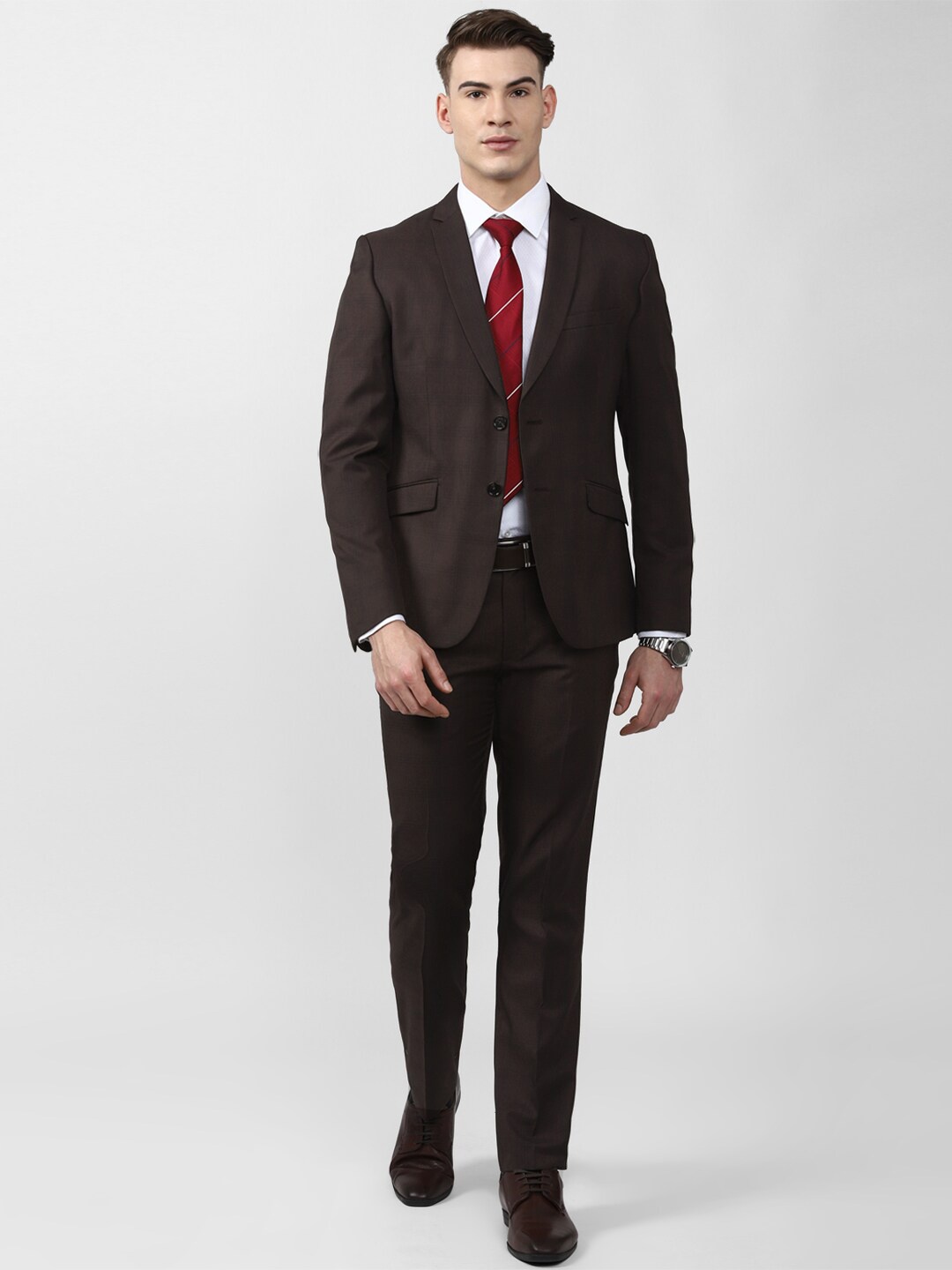 

V Dot Men Brown Checked Single-Breasted 2 Piece Formal Suit