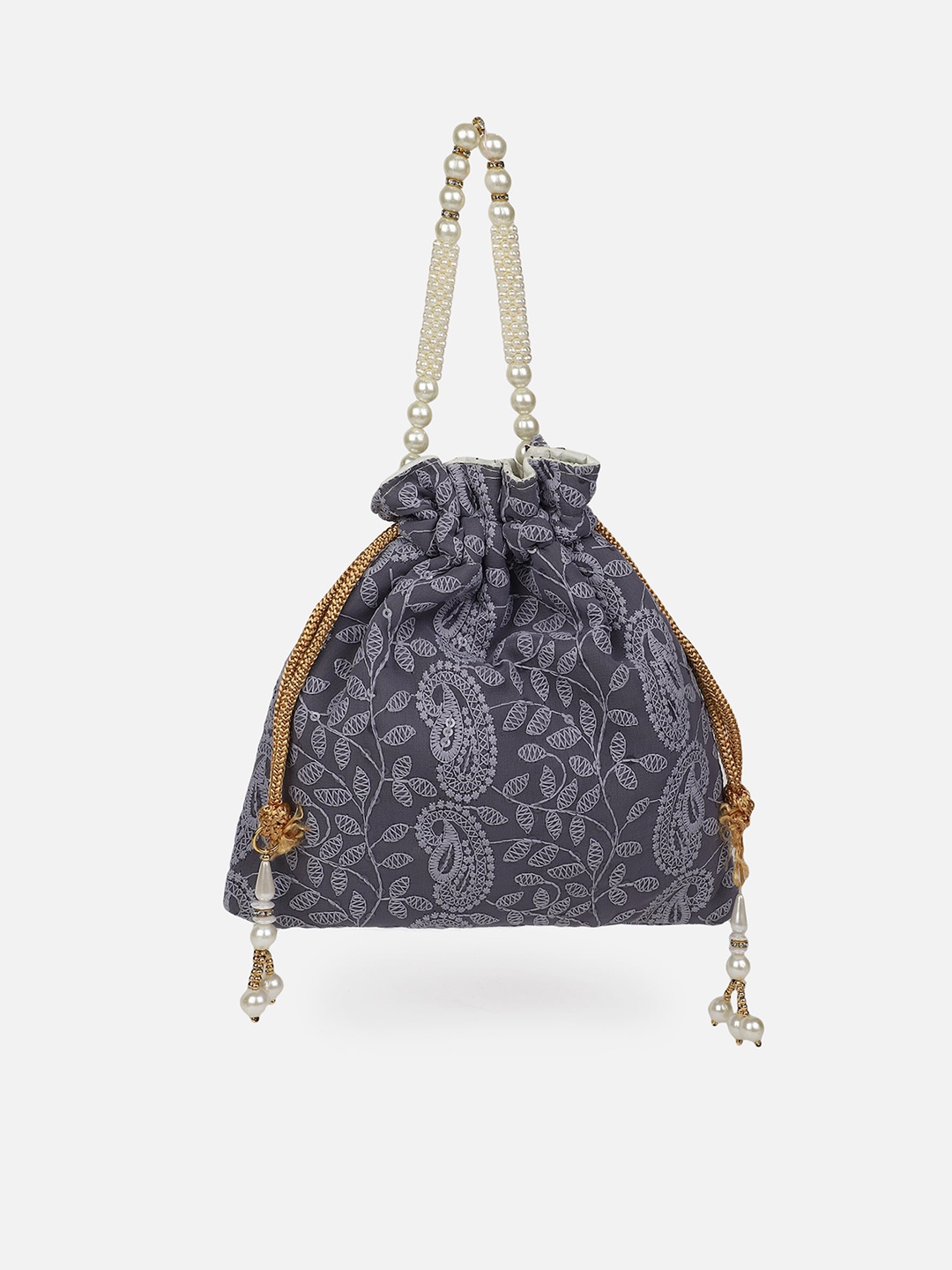 

Aditi Wasan Embroidered Potli Clutch, Grey