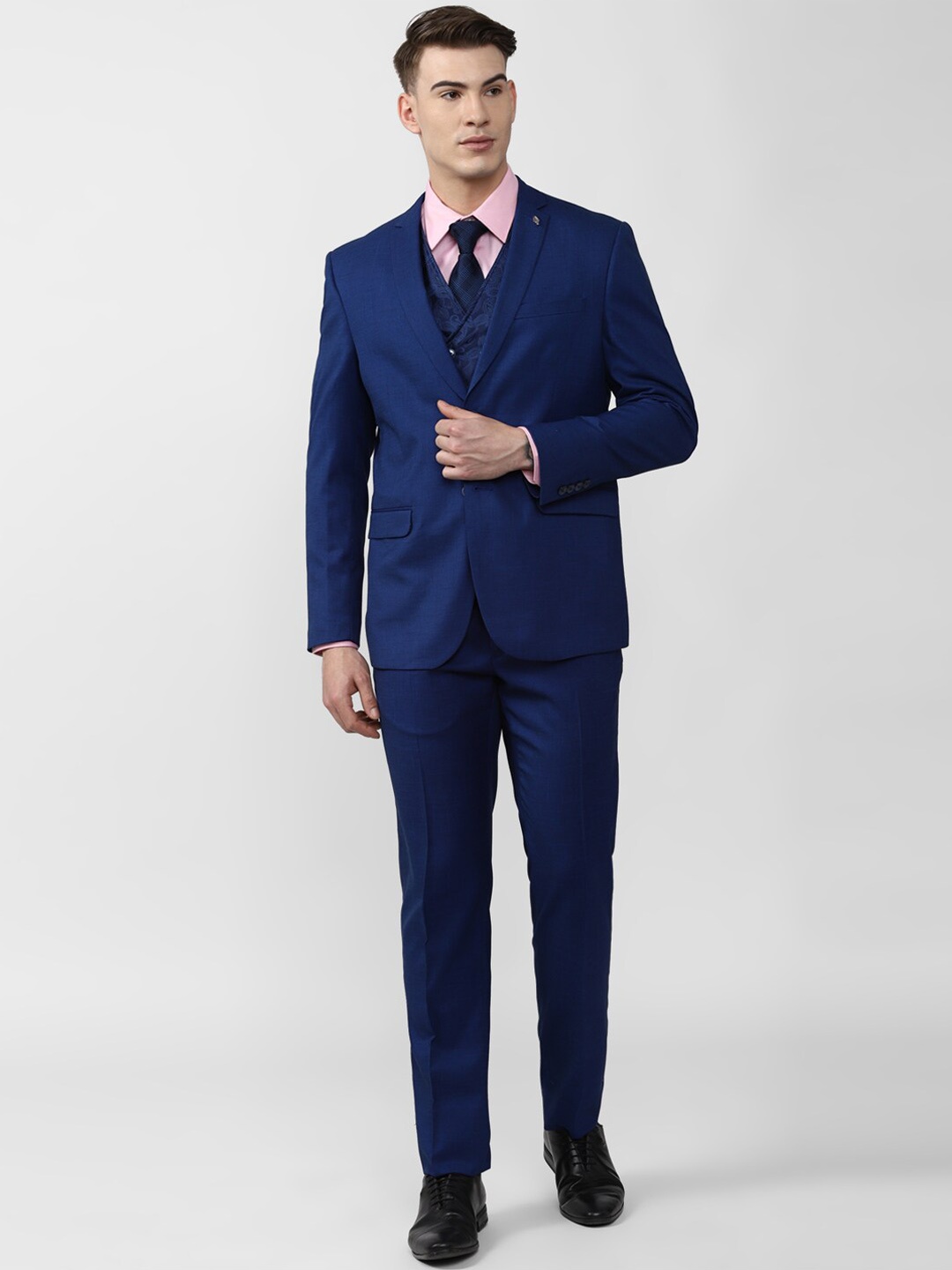 

Van Heusen Men Blue Solid Slim-Fit Single-Breasted Three-Piece Formal Suit