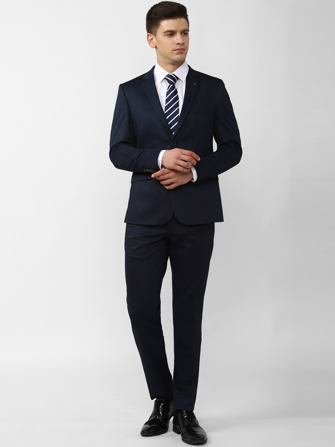 

Van Heusen Men Navy Blue Solid Single-Breasted 2-Piece Formal Slim-Fit Suit