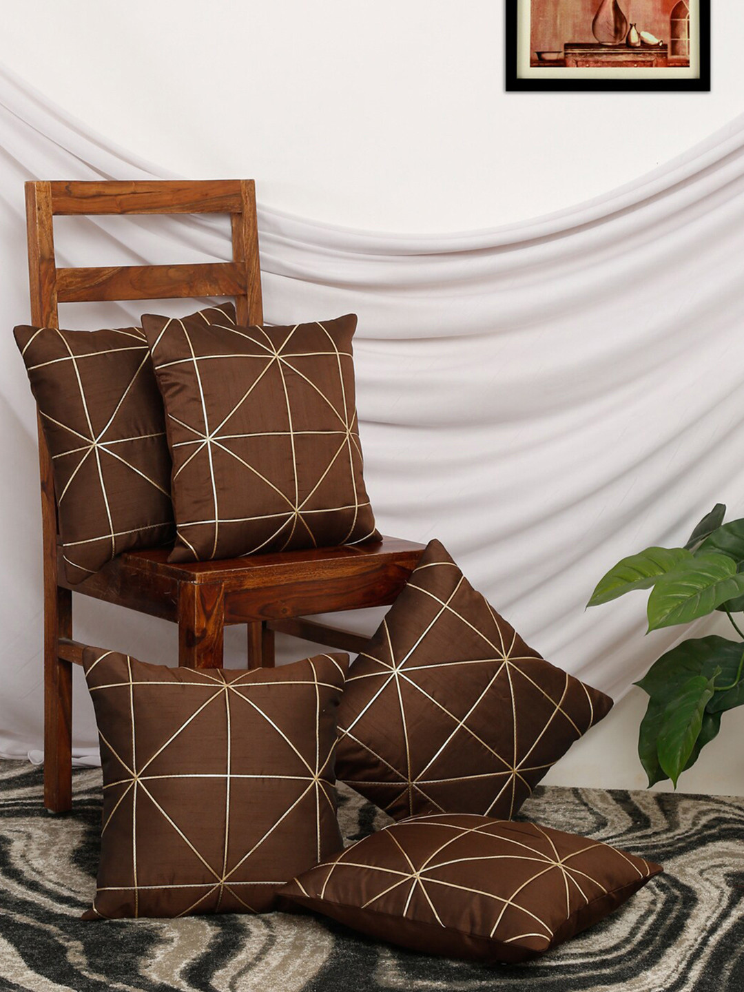 

MULTITEX Set of 5 Geometric Velvet Square Cushion Covers, Brown