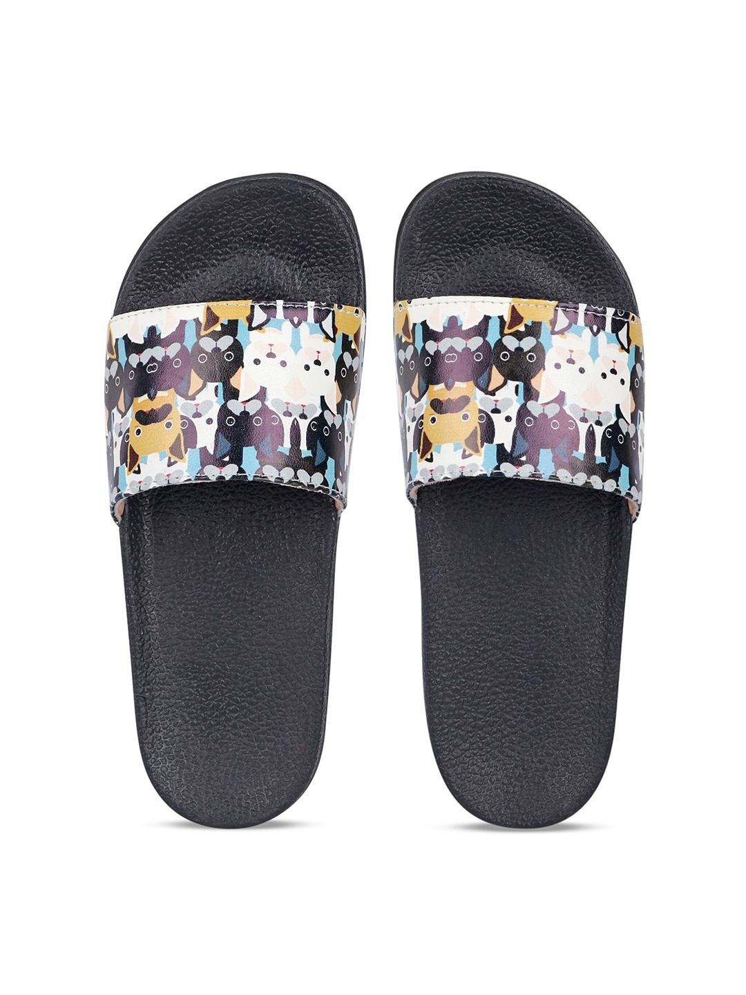 

AMACLASS Women Black Printed Slip-On Sliders