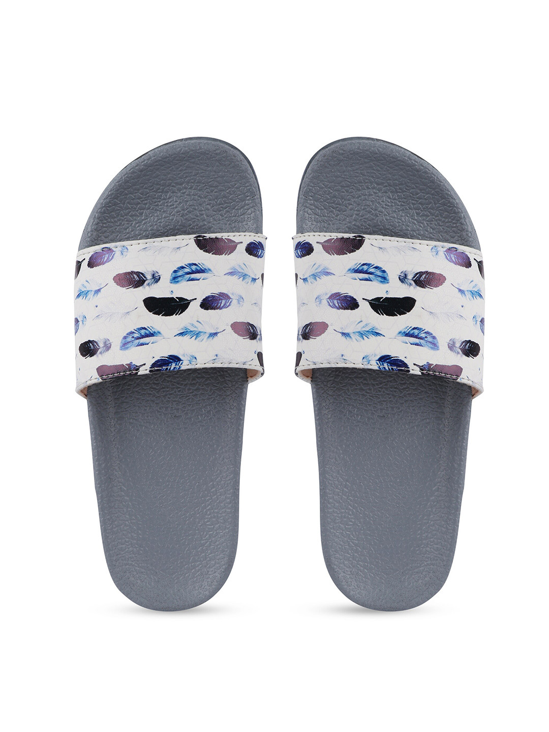 

AMACLASS Women Grey & White Printed Slip-On Sliders