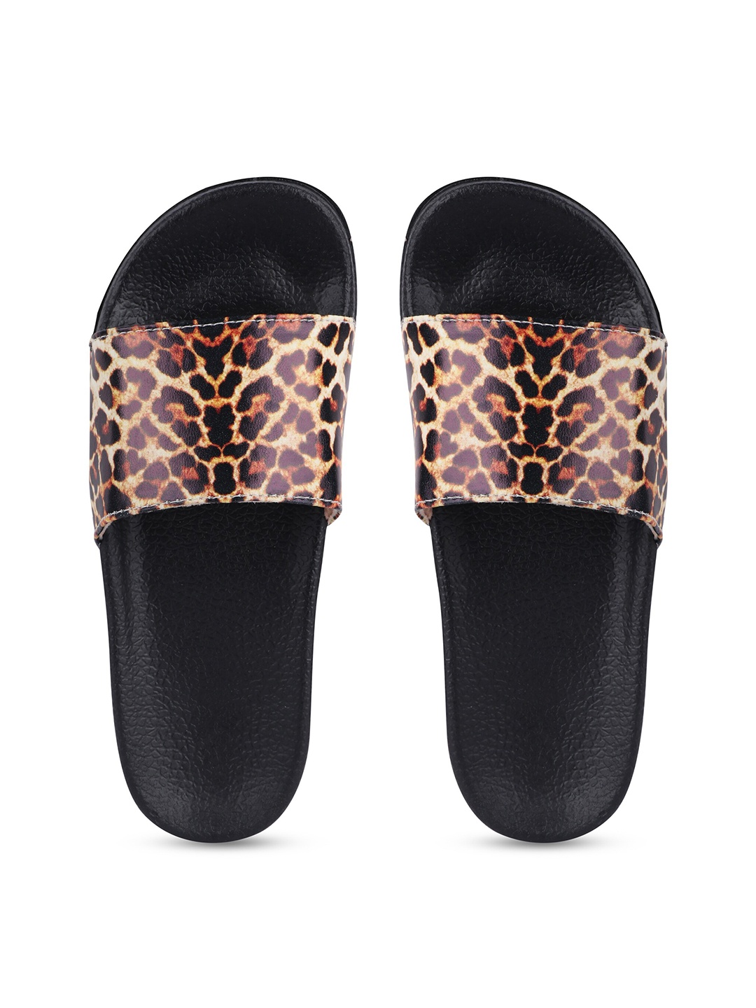 

AMACLASS Women Brown & Black Animal Printed Sliders