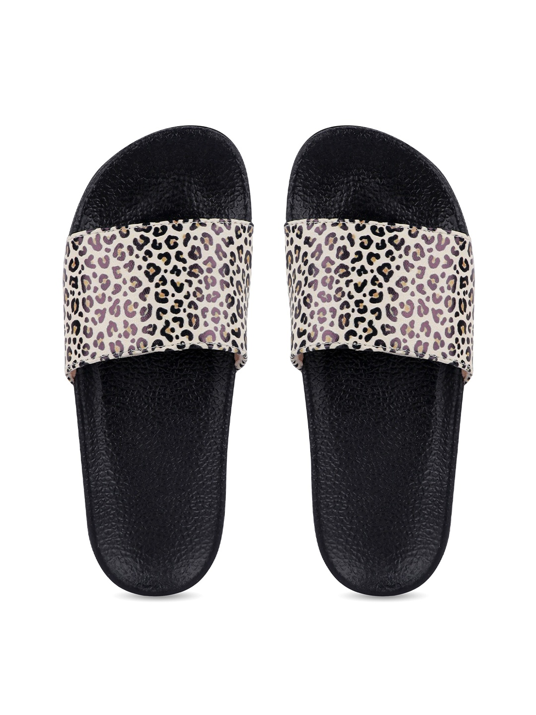 

AMACLASS Women Black & White Conversational Printed Slip-On Sliders