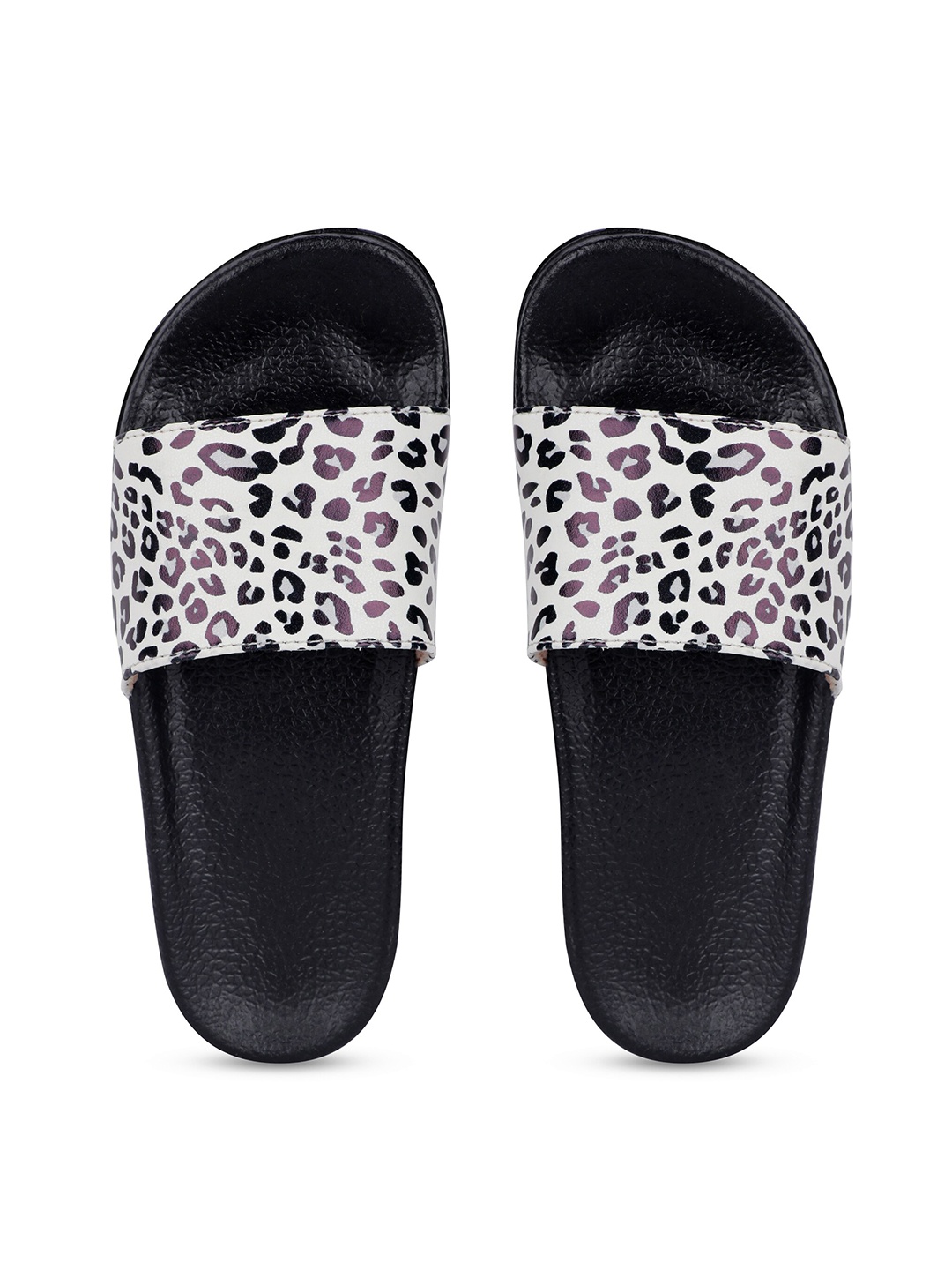 

AMACLASS Women Black & White Conversational Printed Slip-On Sliders
