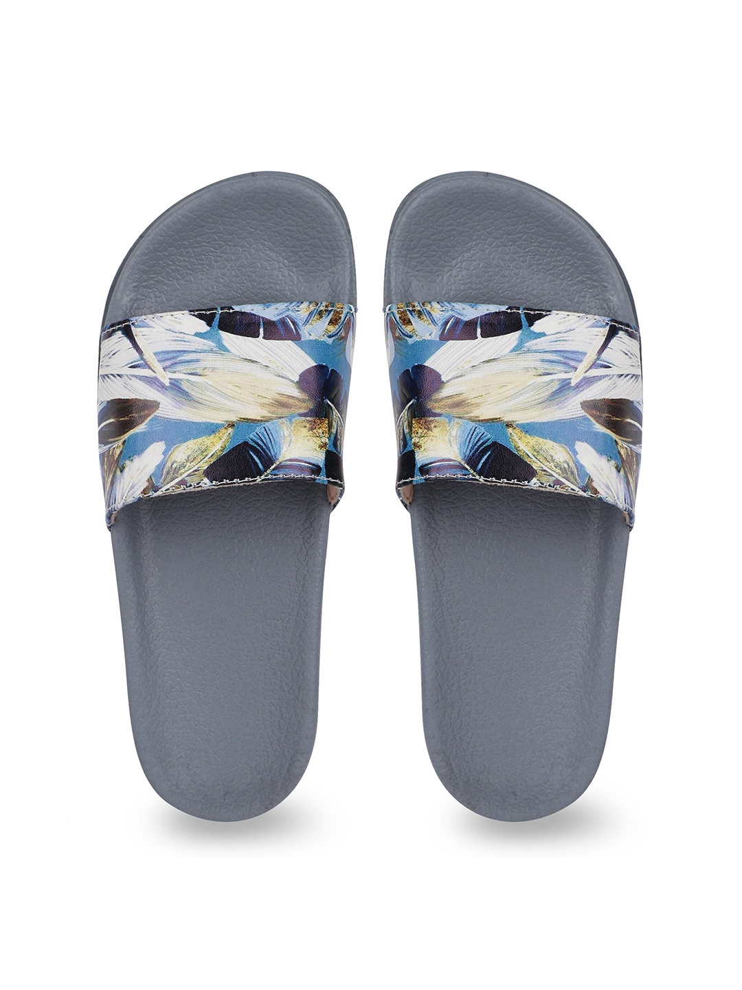 

AMACLASS Women Grey & White Printed Slip-On Sliders