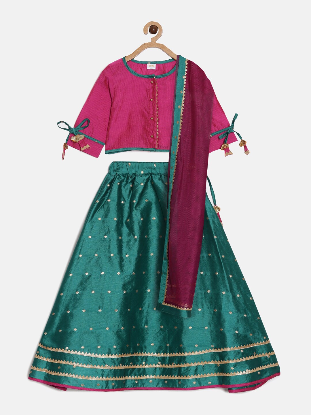 

Aomi Girls Green & Red Ready to Wear Lehenga & Blouse With Dupatta