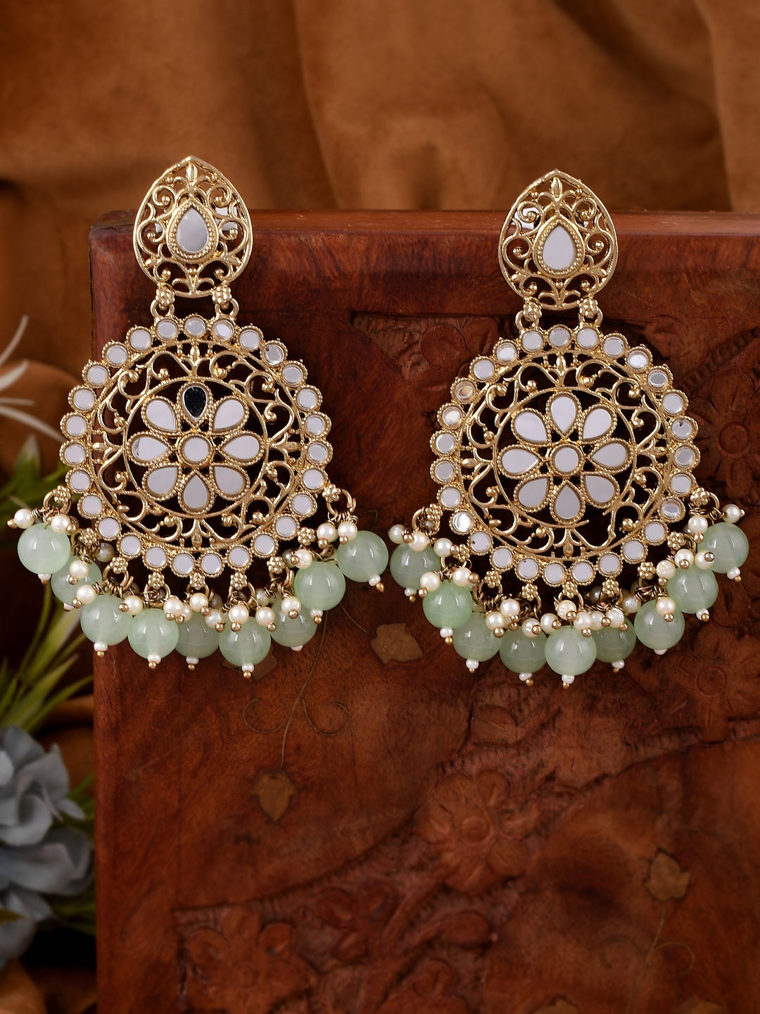 

AQUASTREET JEWELS Gold plated Circular Drop Earrings, Green
