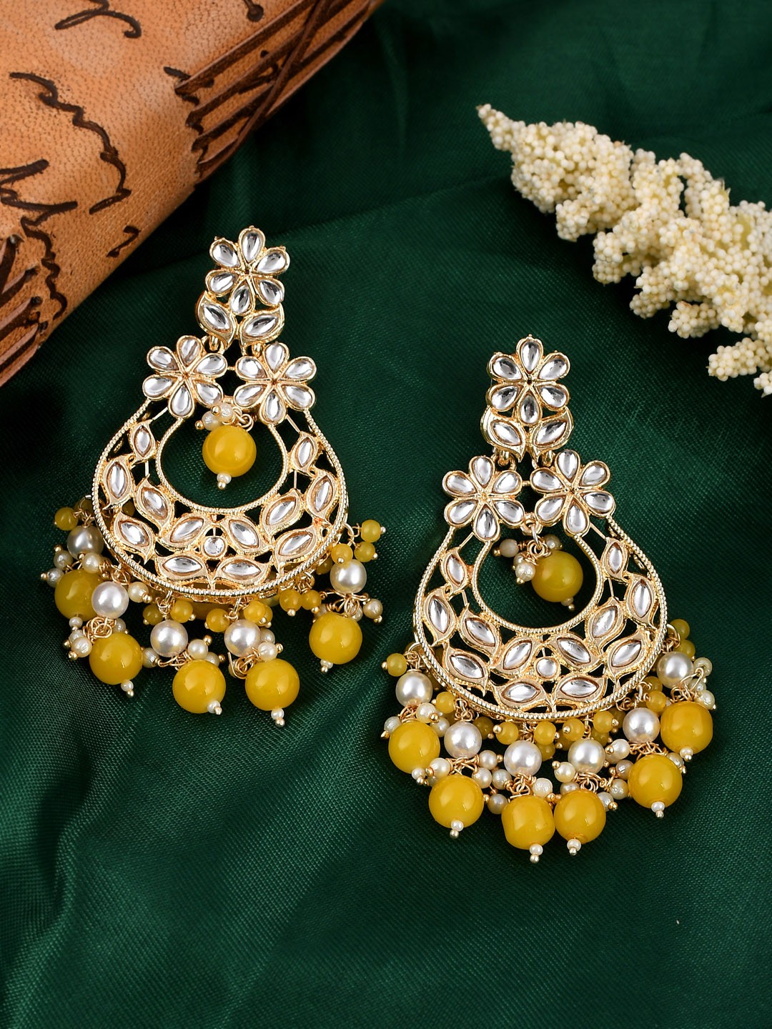 

AQUASTREET JEWELS Gold plated Crescent Shaped Chandbalis Earrings, Yellow