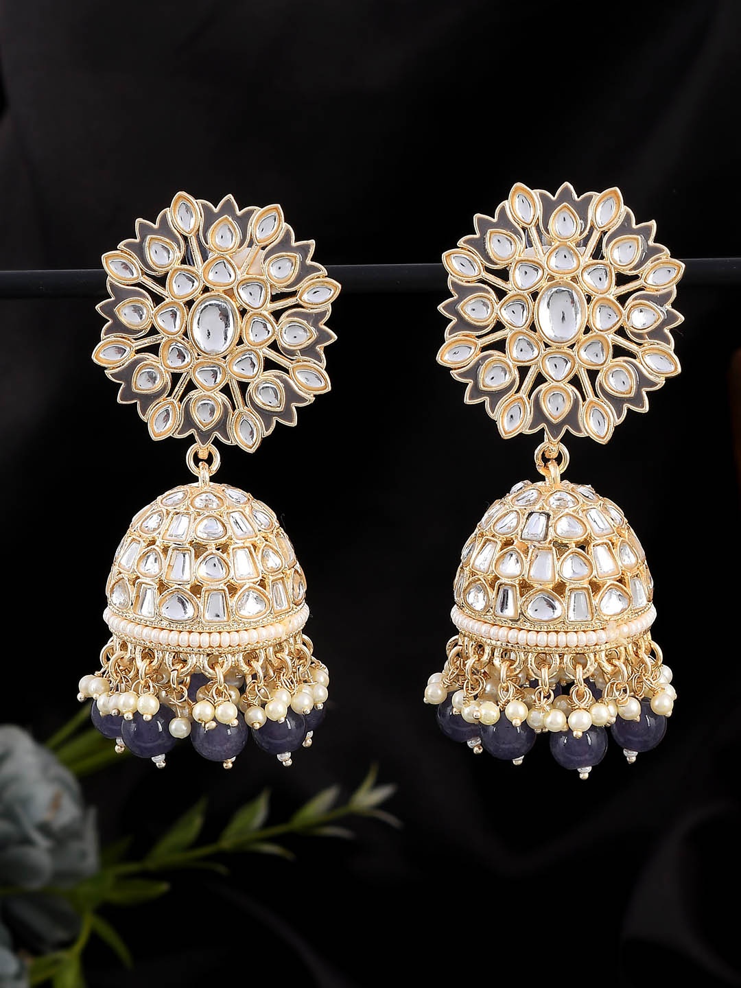 

AQUASTREET JEWELS Gold Plated Dome Shaped Jhumkas Earrings, Black