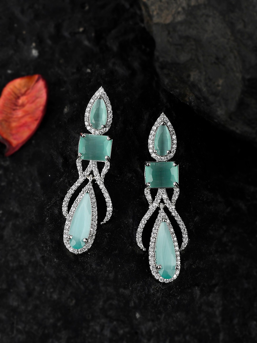 

AQUASTREET JEWELS Silver Plated Teardrop Shaped Drop Earrings, Sea green