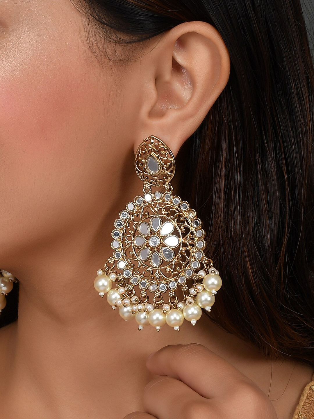 

AQUASTREET JEWELS Gold plated Geometric Drop Earrings, White