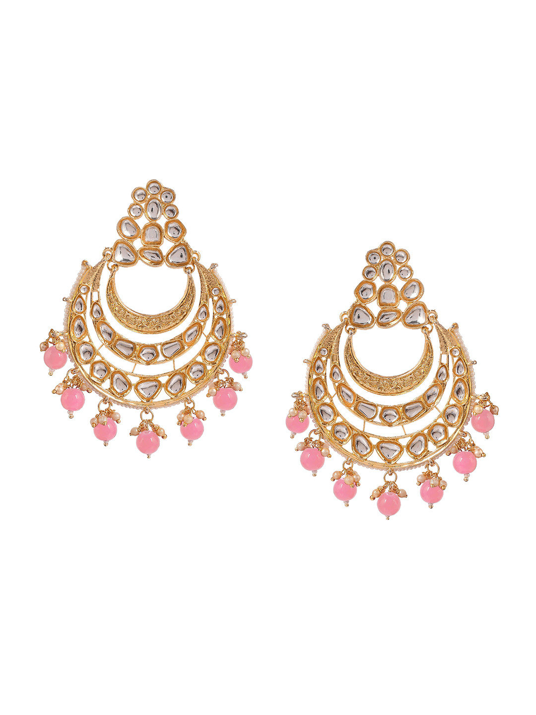 

AQUASTREET JEWELS Gold-Plated Crescent Shaped Chandbalis Earrings, Pink
