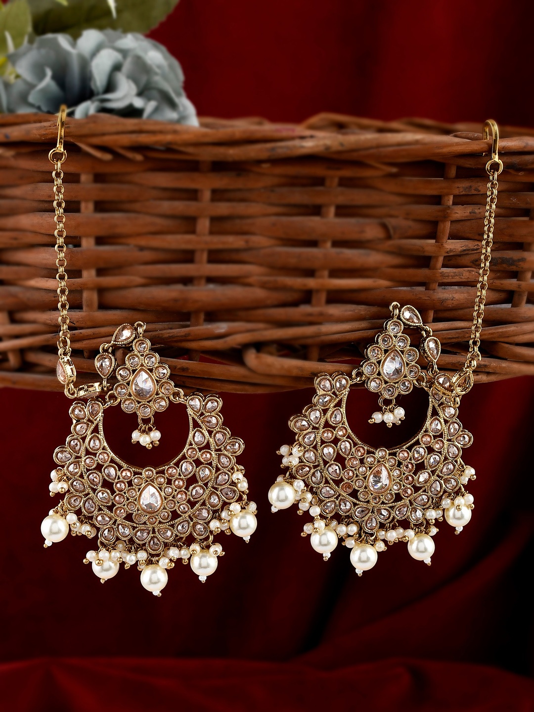 

AQUASTREET JEWELS Gold Plated Crescent Shaped Chandbalis Earrings, Rose gold