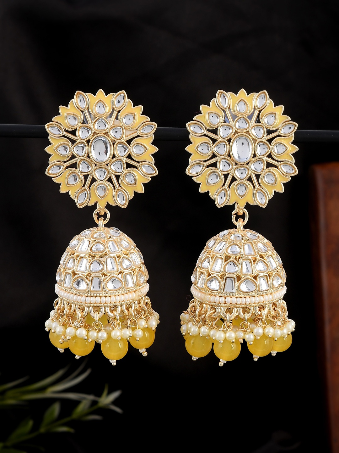 

AQUASTREET JEWELS Gold Plated Floral Jhumkas Earrings, Yellow