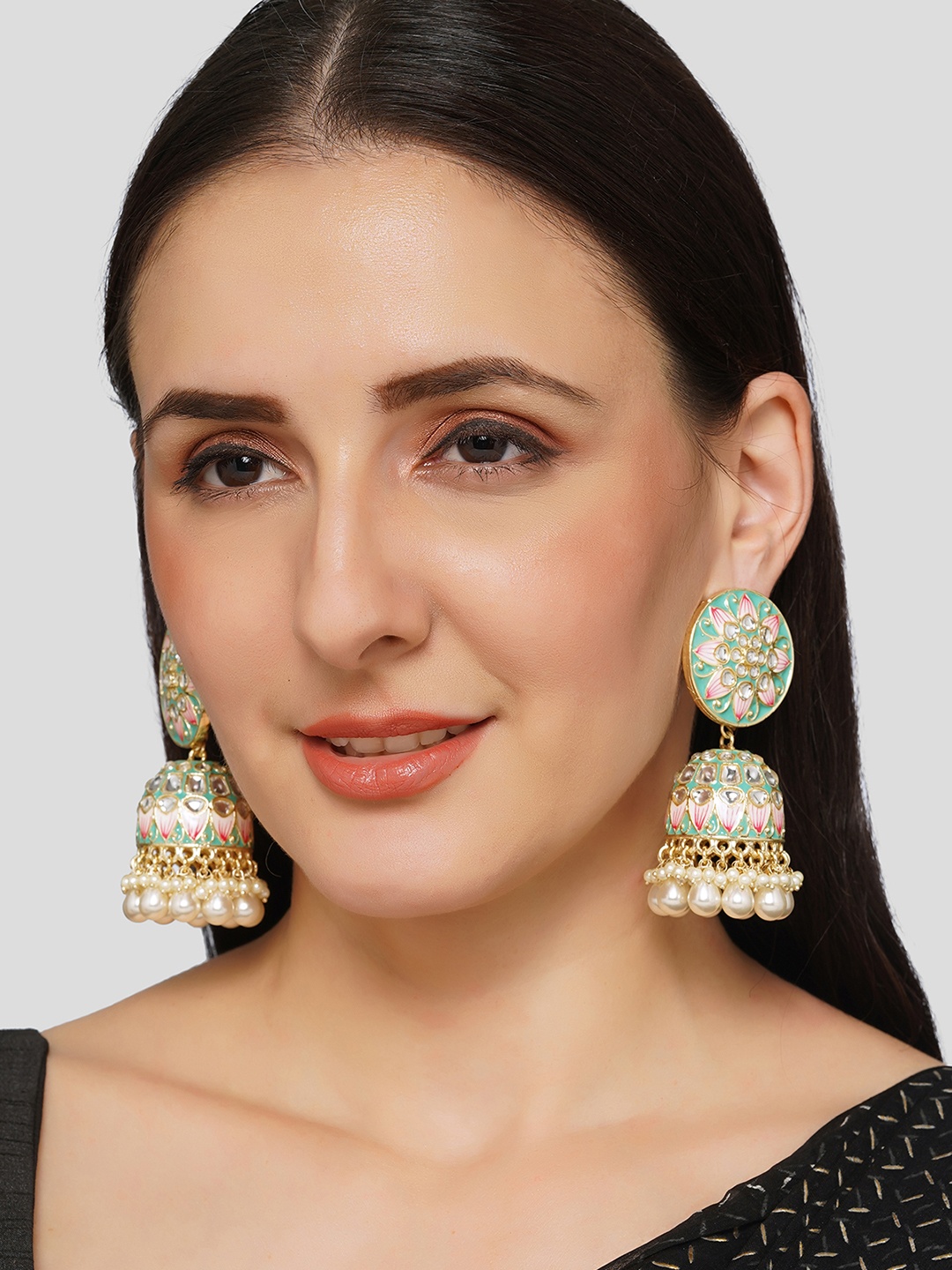 

AQUASTREET JEWELS Gold Plated Floral Jhumkas Earrings, Green