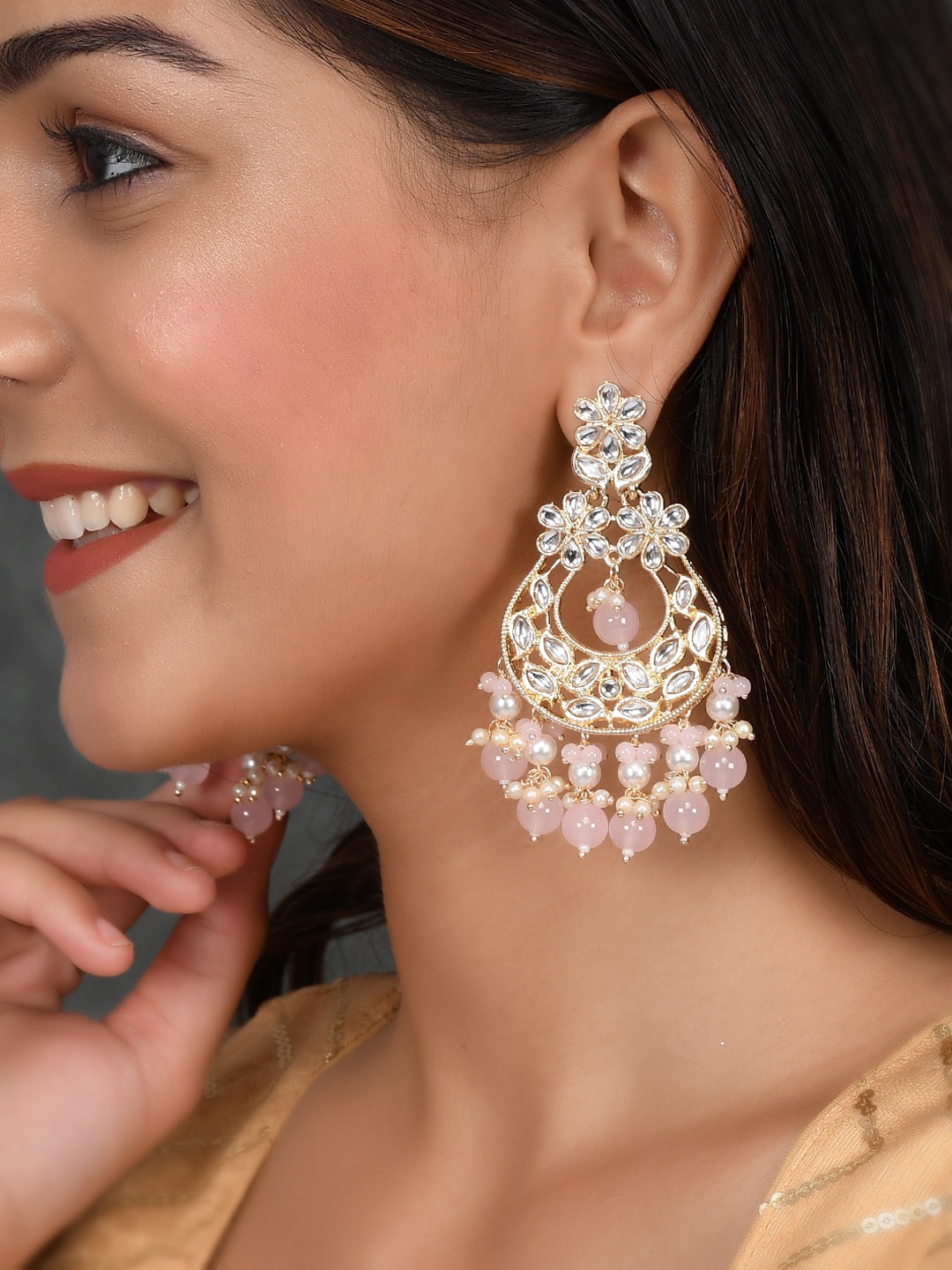 

AQUASTREET JEWELS Gold-Plated Crescent Shaped Chandbalis Earrings, White