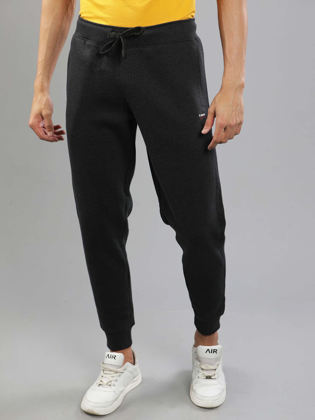 

t-base Plus Size Men Dark Grey Solid Cotton Track Pants