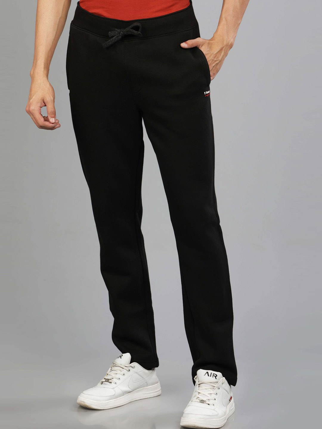 

t-base Plus Size Men Black Solid Cotton Track Pants