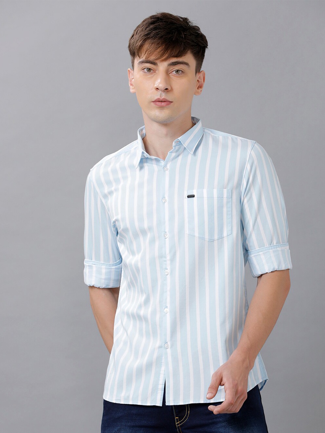 

IDENTITI Men Blue Slim Fit Striped Casual Shirt