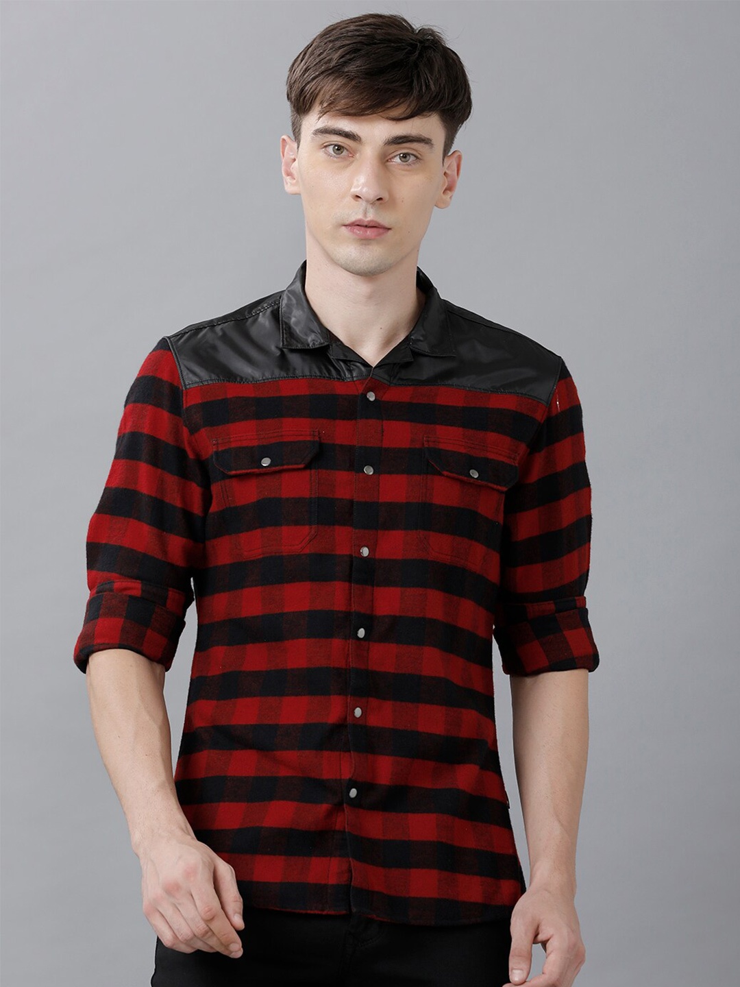 

IDENTITI Men Red Slim Fit Horizontal Striped Casual Shirt